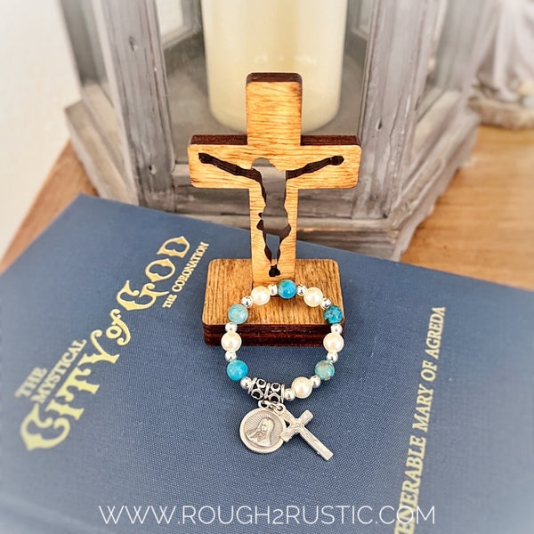 Gift Set - Mini Pocket Decade Rosary with 3.5 inch Standing Crucifix