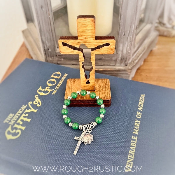 Gift Set - Mini Pocket Decade Rosary with 3.5 inch Standing Crucifix