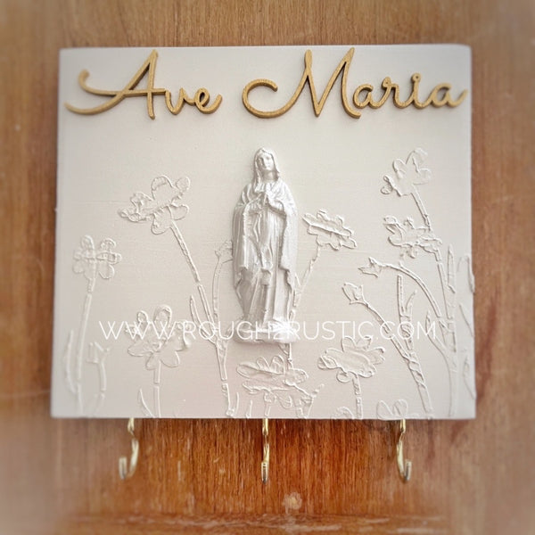 Preorder…Mary’s Garden Floral Textured Art and Rosary Hanger