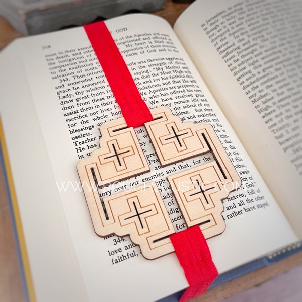 Jerusalem Cross Engraved Wood Bookmark