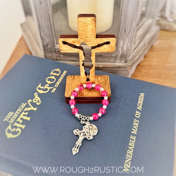 Gift Set - Mini Pocket Decade Rosary with 3.5 inch Standing Crucifix
