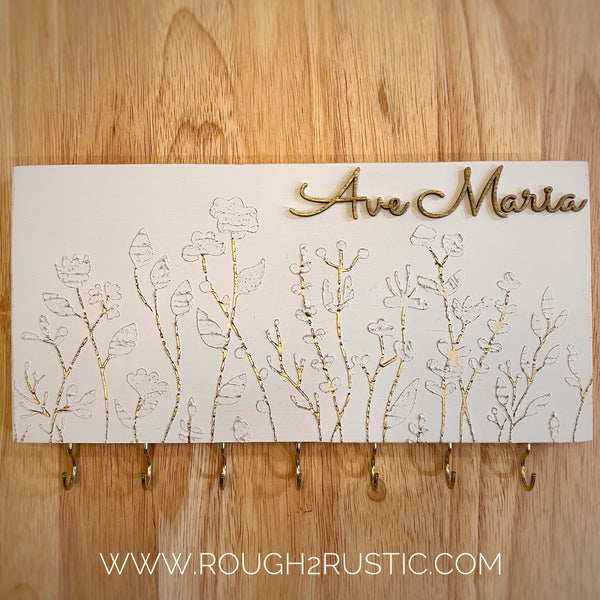 Hand Embellished Floral Textured Ave Maria Rosary Hanger