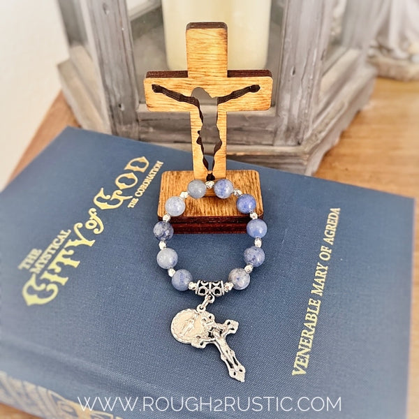 Gift Set - Mini Pocket Decade Rosary with 3.5 inch Standing Crucifix