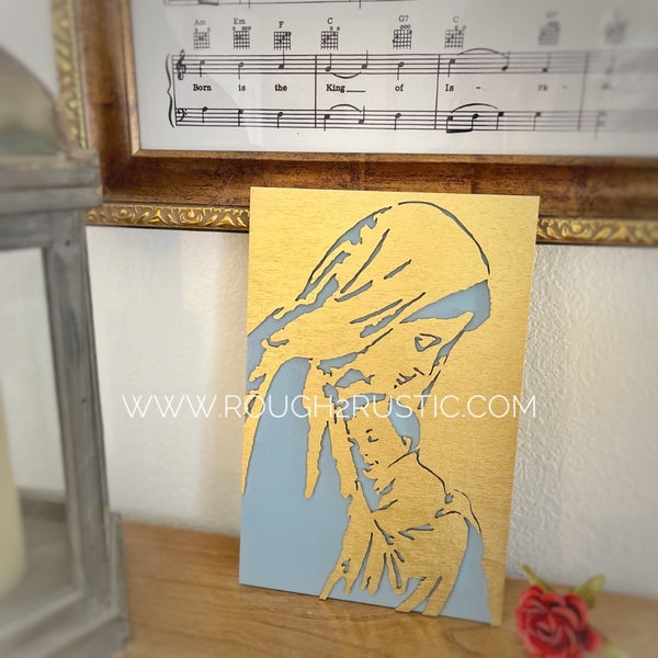 Wood Blessed Mother and Baby Jesus Portrait