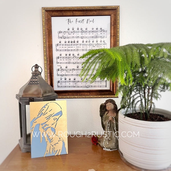 Wood Blessed Mother and Baby Jesus Portrait