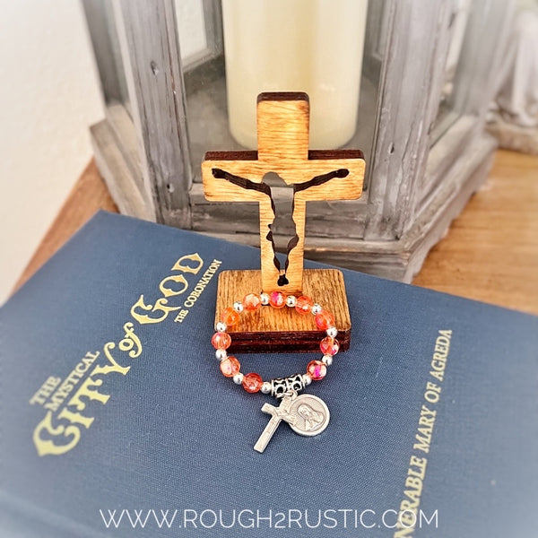 Gift Set - Mini Pocket Decade Rosary with 3.5 inch Standing Crucifix