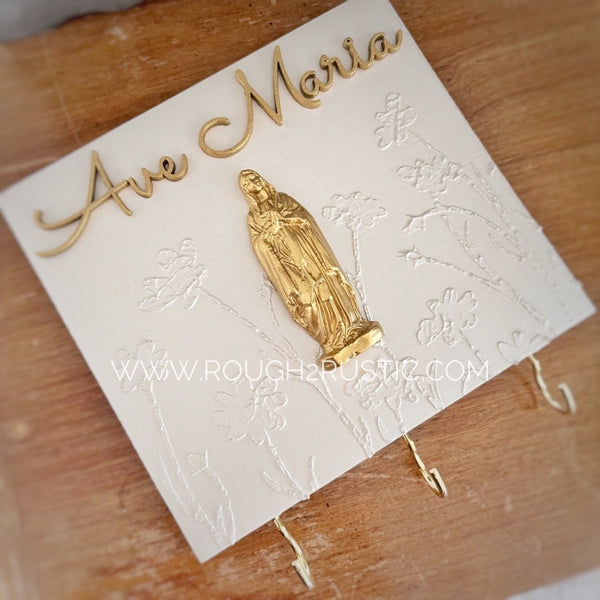 Preorder…Mary’s Garden Floral Textured Art and Rosary Hanger