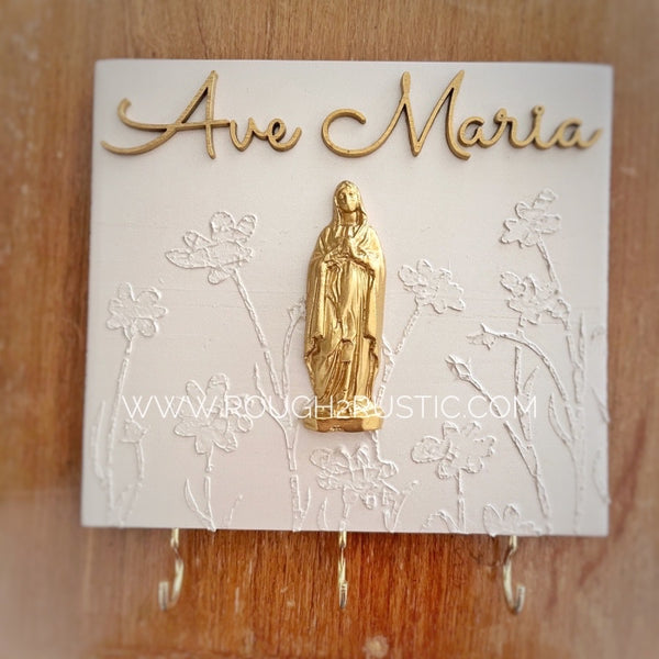 Preorder…Mary’s Garden Floral Textured Art and Rosary Hanger