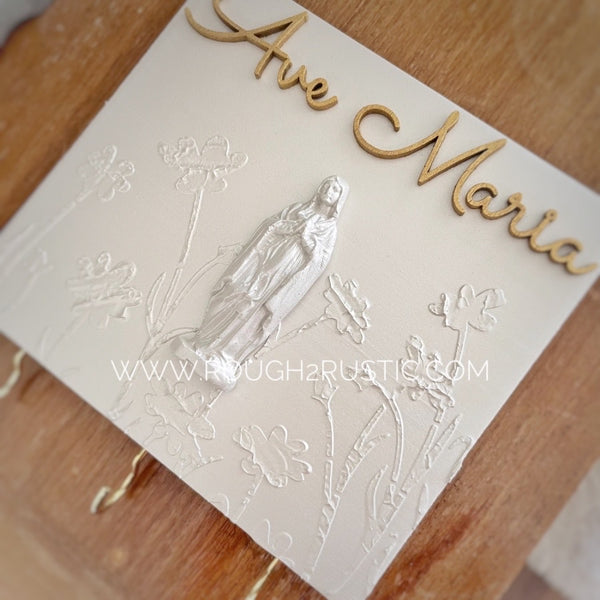 Preorder…Mary’s Garden Floral Textured Art and Rosary Hanger