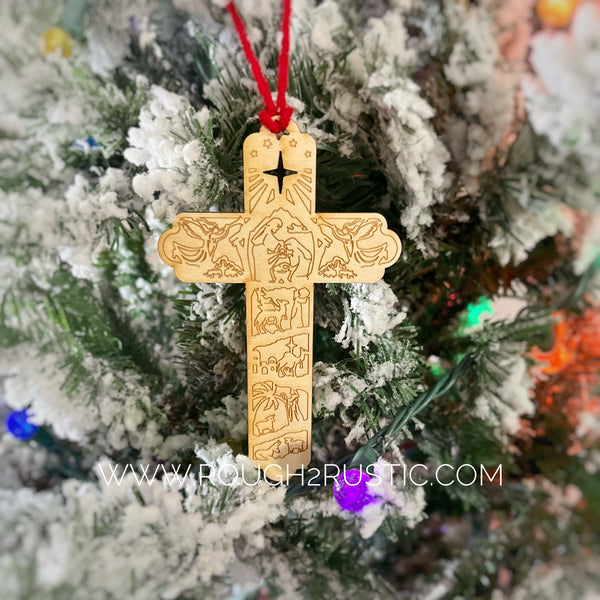 Nativity Cross Engraved Ornament