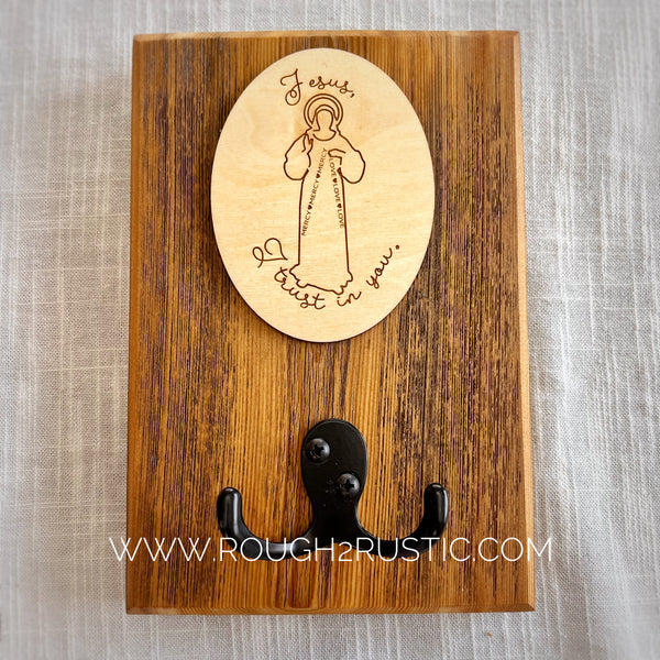 Rustic Reclaimed Wood Divine Mercy Hanger