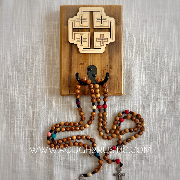 Rustic Reclaimed Wood Jerusalem Cross Hanger