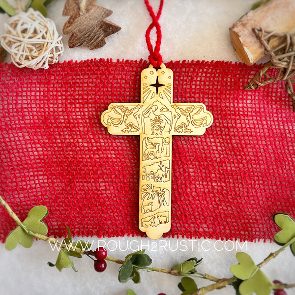 Nativity Cross Engraved Ornament