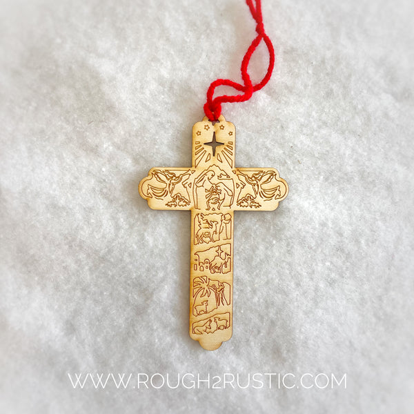 Nativity Cross Engraved Ornament