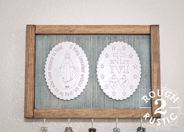 PREORDER…Blue/White/Brown Miraculous Medal Rosary Hanger