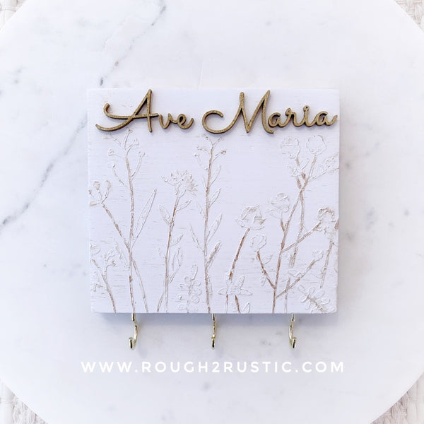 Hand Embellished Floral Textured Mini Ave Maria Rosary Hanger