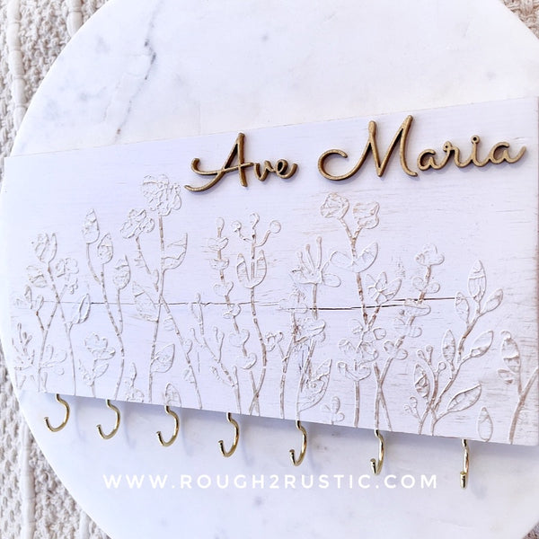 Hand Embellished Floral Textured Ave Maria Rosary Hanger