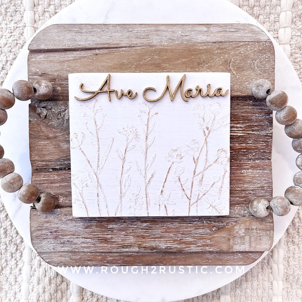 Hand Embellished Floral Textured Mini Ave Maria Rosary Hanger