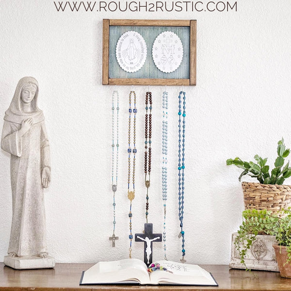 PREORDER…Blue/White/Brown Miraculous Medal Rosary Hanger