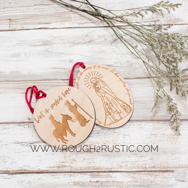 Set - Mary’s Mantle  AND Wait in Joyful Hope Ornaments