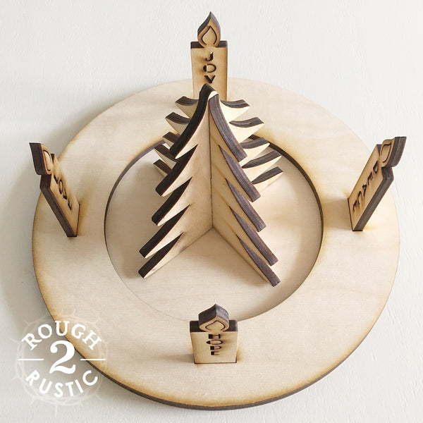 10 Piece Wood Advent/Nativity Wreath