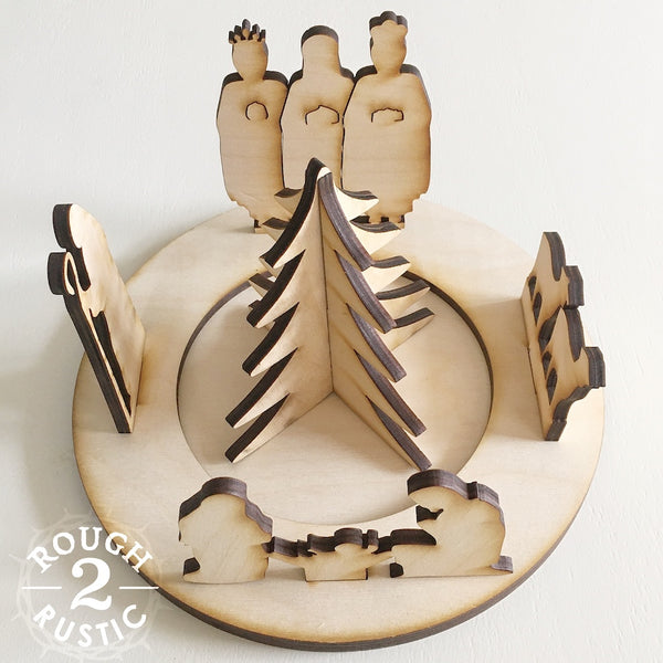 10 Piece Wood Advent/Nativity Wreath