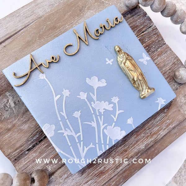 Mary’s Butterfly Garden Floral Textured Art and Rosary Hanger