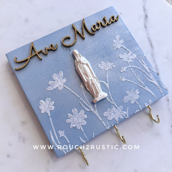 Preorder…Mary’s Garden Floral Textured Art and Rosary Hanger