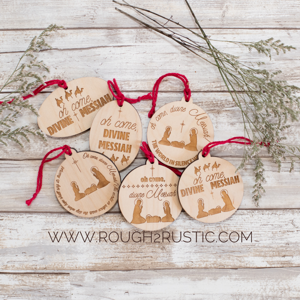 Engraved Collection of Oh Come, Divine Messiah Christmas ornaments