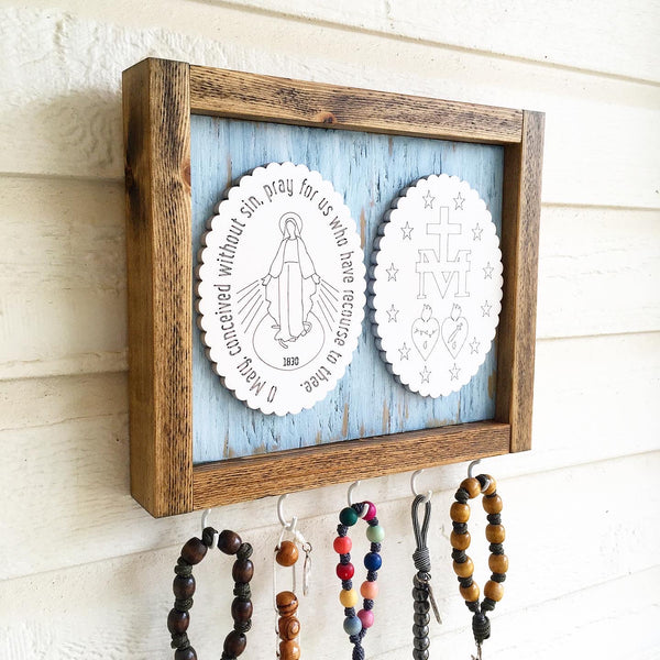 PREORDER…Blue/White/Brown Miraculous Medal Rosary Hanger