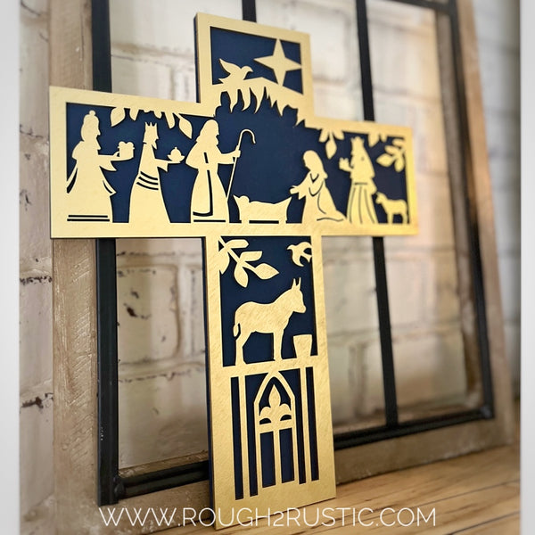 Folk Art Style 12.5 Inch Nativity Cross