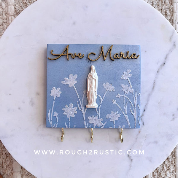 Preorder…Mary’s Garden Floral Textured Art and Rosary Hanger