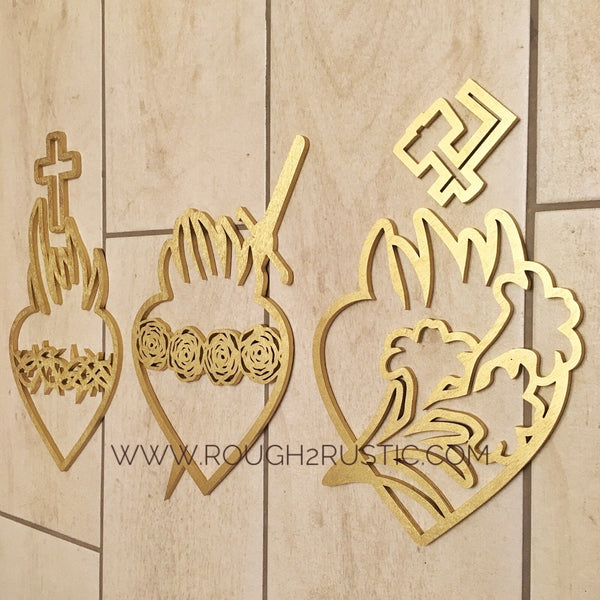Holy Family Hearts - Wooden Wall Hanging