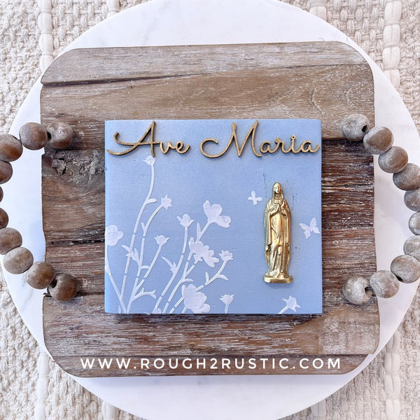 Mary’s Butterfly Garden Floral Textured Art and Rosary Hanger