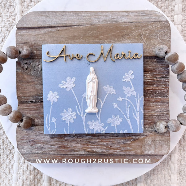 Preorder…Mary’s Garden Floral Textured Art and Rosary Hanger