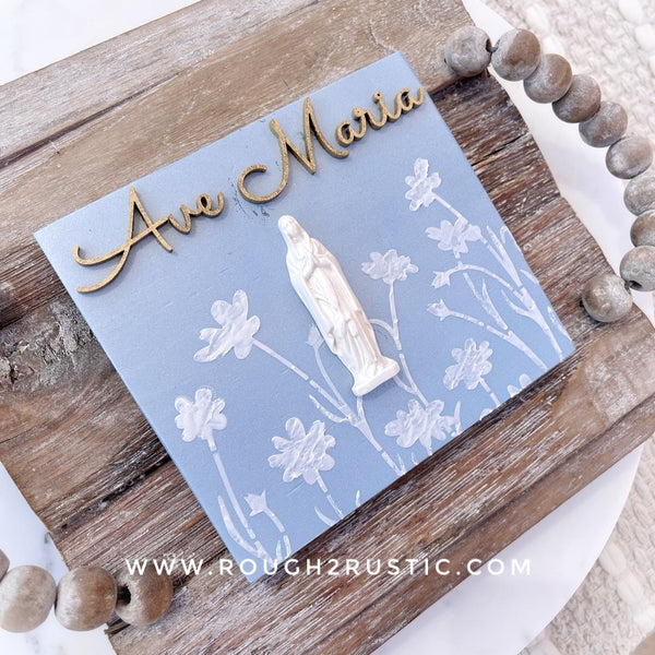 Preorder…Mary’s Garden Floral Textured Art and Rosary Hanger