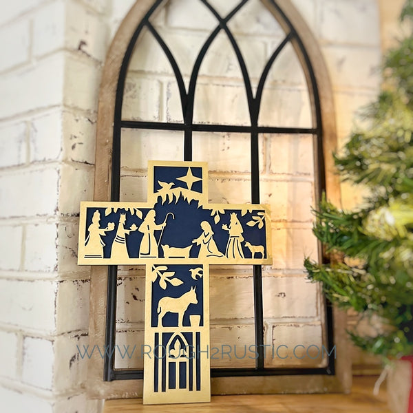 Folk Art Style 12.5 Inch Nativity Cross