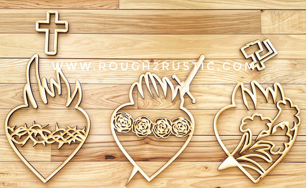 Holy Familly Hearts Wall Decor in Natural Birch