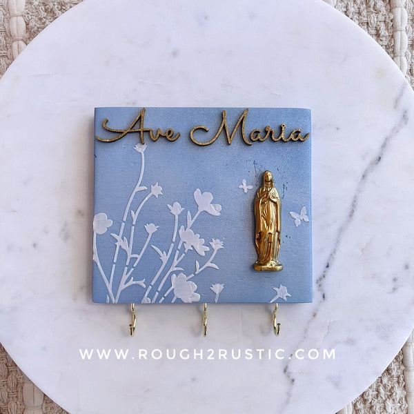 Mary’s Butterfly Garden Floral Textured Art and Rosary Hanger