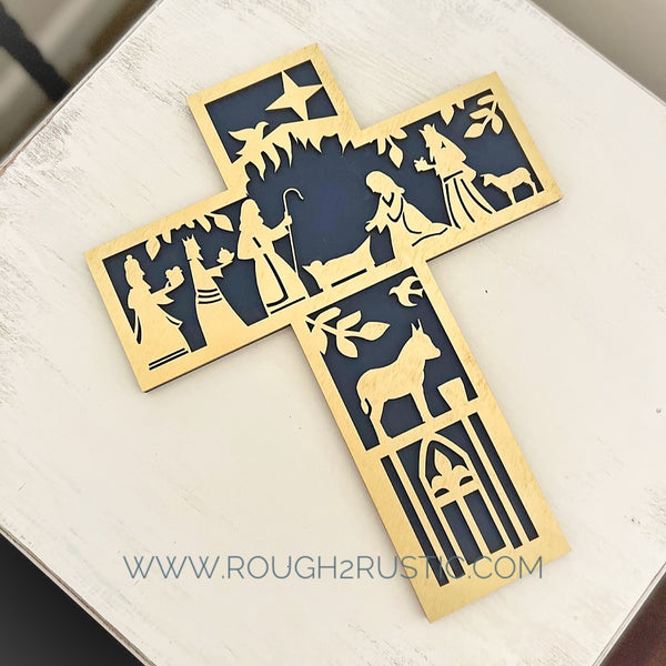 Folk Art Style 12.5 Inch Nativity Cross