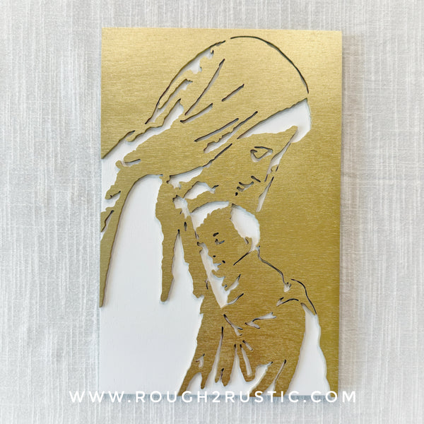 Wood Blessed Mother and Baby Jesus Portrait