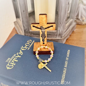 Gift Set - Mini Pocket Decade Rosary with 3.5 inch Standing Crucifix