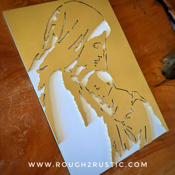 Wood Blessed Mother and Baby Jesus Portrait