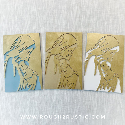 Wood Blessed Mother and Baby Jesus Portrait