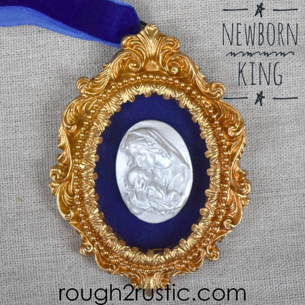 Gold and Blue Framed Intaglio Ornaments