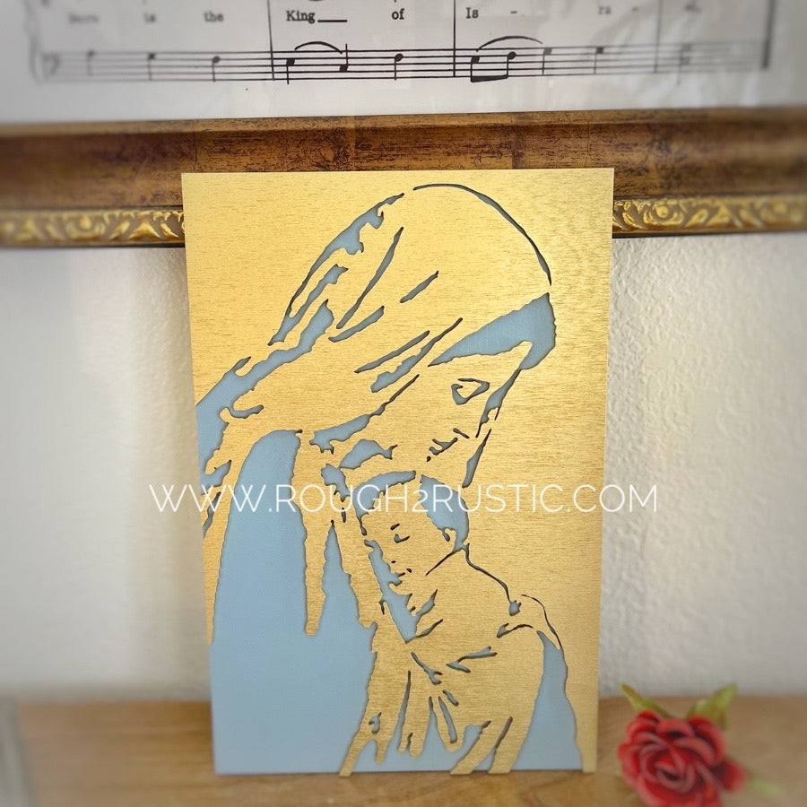 *PREORDER* Wood Blessed Mother and Baby Jesus Portrait