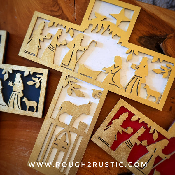 Folk Art Style 12.5 Inch Nativity Cross