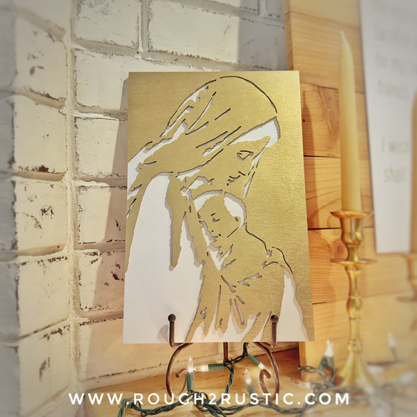 Wood Blessed Mother and Baby Jesus Portrait