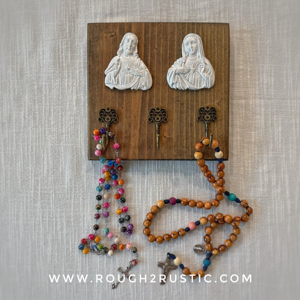 Sacred and Immaculate Hearts Intaglio Rosary Hanger