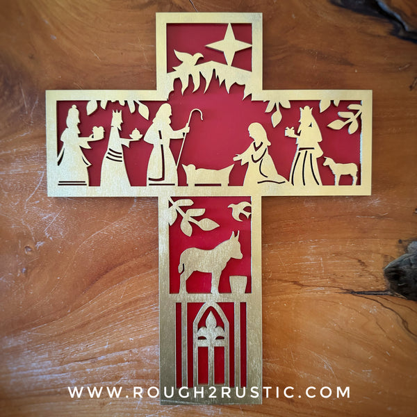 Folk Art Style 12.5 Inch Nativity Cross
